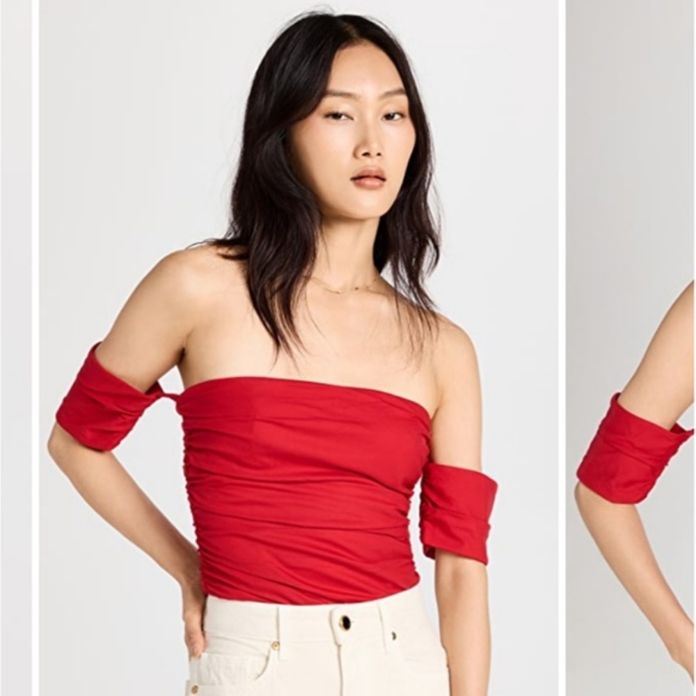 Reformation Adan Off Shoulder Tube Top Blouse, Lipstick Red, Size 10